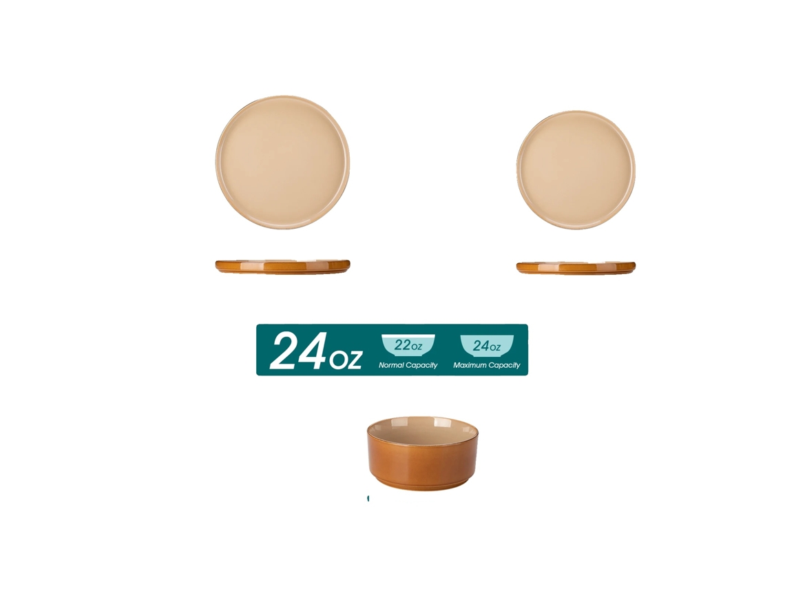 Conjunto De Louças, Design Estiloso, Material Ecológico, Marrom 24 Pcs