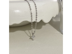Colar Delicado e Requintado com Pingente de Mini Cruz em Prata de Lei 925 e Diamantes. MDUG (ouro Branco)