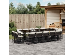 Vidaxl 15 Pcs Conjunto De Jantar P/jardim Com Almofadões Vime Pe Preto