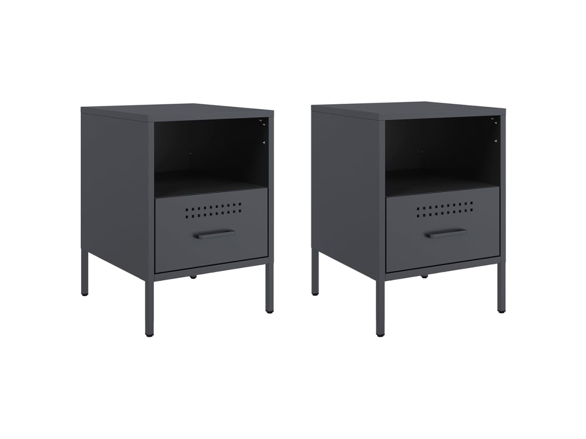 Conjunto 2 Mesa De Cabeceira Vidaxl Antracite Aço (36 X 39 X 50.5 Cm)