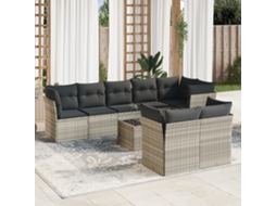 Vidaxl 9 Pcs Conj. Sofás Jardim Com Almofadões Vime Pe Cinzento-claro