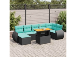 Vidaxl 8 Pcs Conjunto Sofás De Jardim Com Almofadões Vime Pe Preto