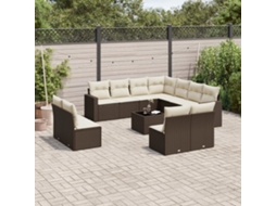 Vidaxl 12 Pcs Conjunto De Sofás Jardim Com Almofadões Vime Pe Castanho