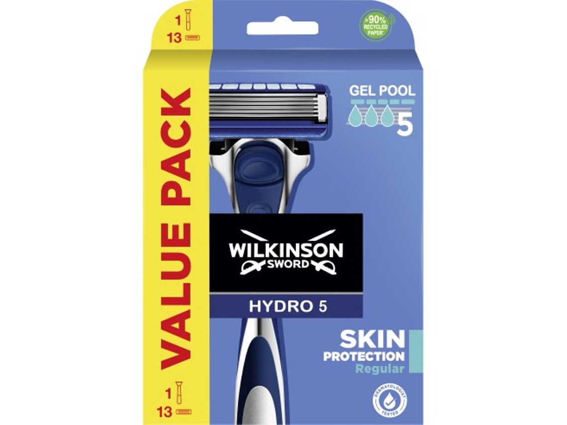 Hydro 5 Skin Protection Regular 5 Lâminas de Barbear com 13 Recargas com Fita Lubrificante Enriquecida com Pró-Vitamina B5 Wilkinson