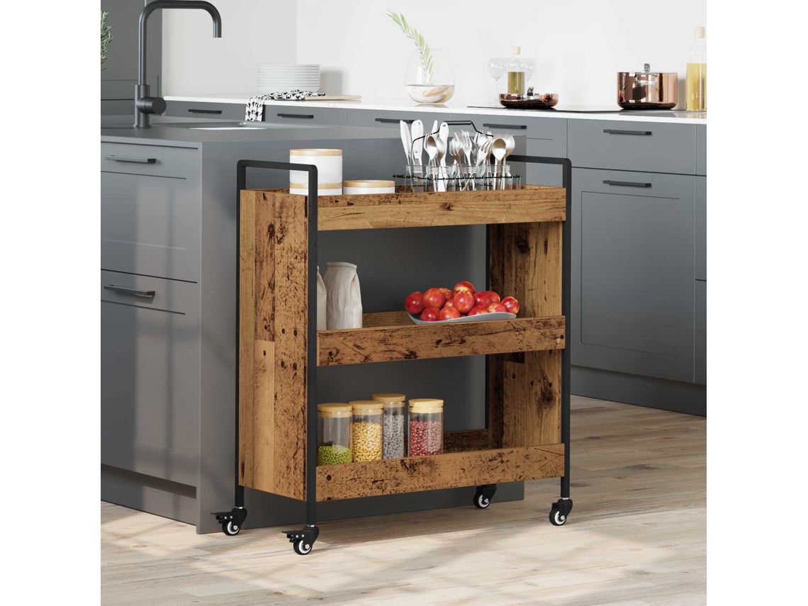 Vidaxl Carrinho De Cozinha Madeira Antiga 70 X 30 X 82 Cm
