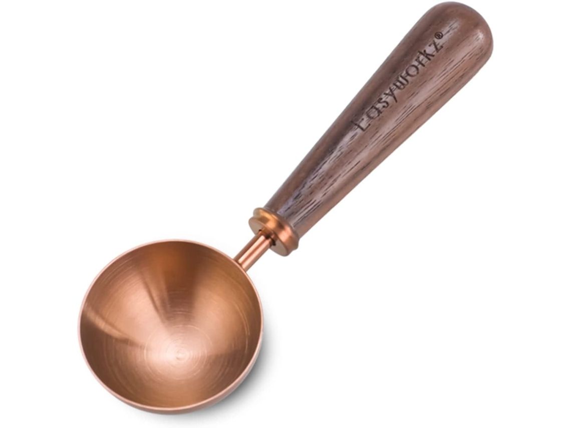 Colher De Café Retrô Em Aço Inoxidável Com Cabo Nogueira Preta, Medida 10g Para Grãos Ou Chá, Cor Ouro Rosa.