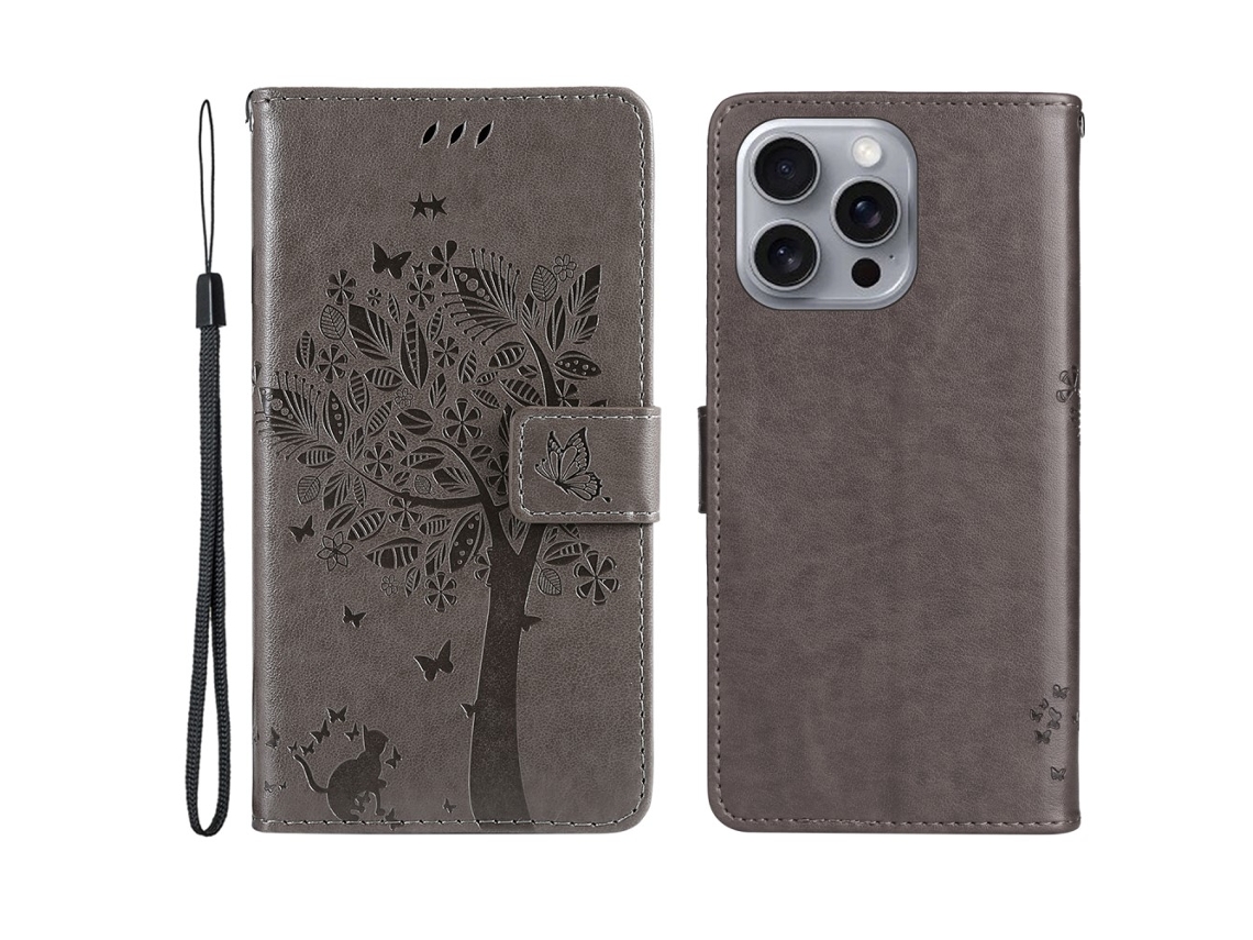 Capa Em Couro Pu, Para Iphone 16 Pro Max - Cinzento