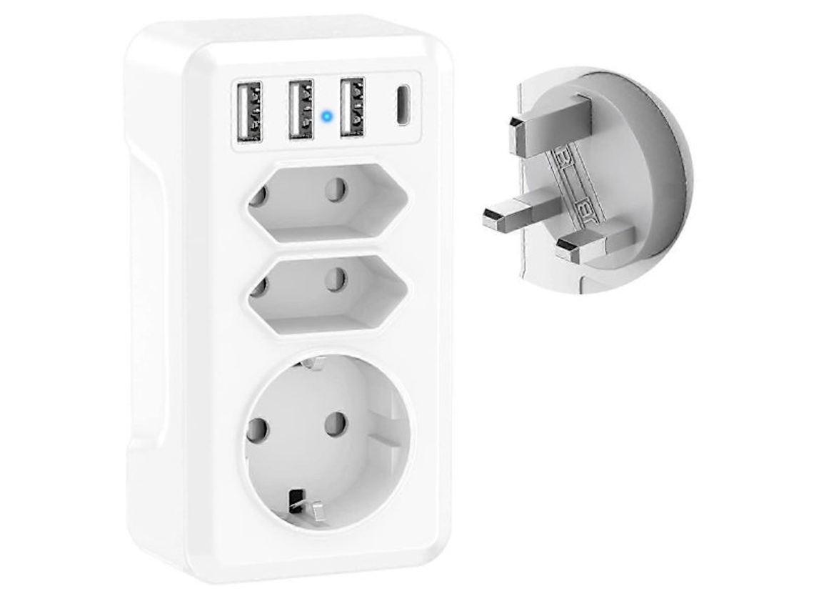 Adaptador De Viagem Universal 7 Em 1, Com 3 Portas Usb E Carregador, C, Adaptador De Tomada Tipo G Para Viagens A Dubai, Malásia E Irlanda