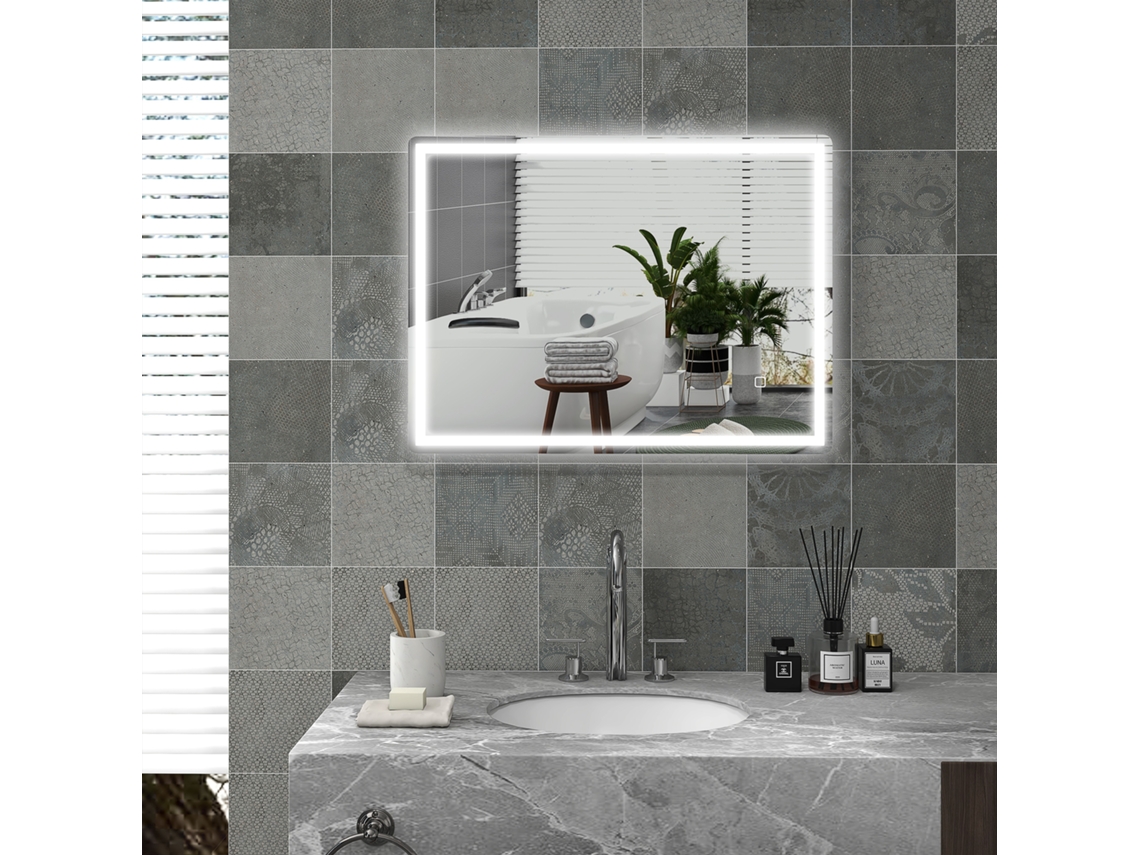 Bathroom Mirror Bathroom Mirror Wall Mirror Leds, Light Switch, Anti-fog Function, 60 X 80 X 4 Cm, White