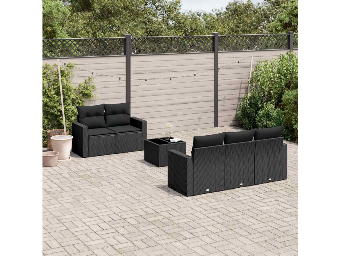 Vidaxl 6 Pcs Conjunto Sofás De Jardim C/ Almofadões Vime Pe Preto