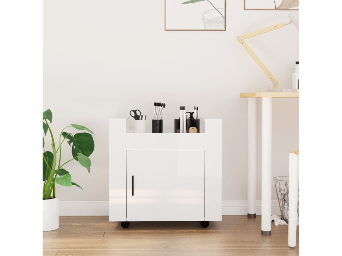 Vidaxl Carrinho Secretária 60x45x60cm Deriv. Madeira Branco Brilhante
