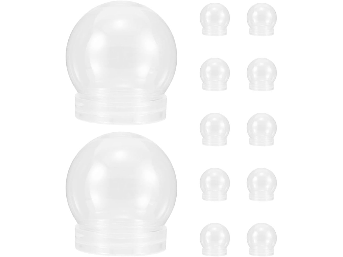 Conjunto 12 Globos Artesanato Decoração Sazonal Tampas Rosca Plástico Transparente 150ml Neve GOKOCO