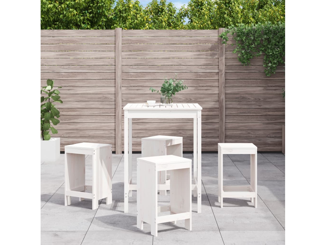 Conjunto Bar 5 Peças Para Jardim Pinho Maciço Branco Dkd Home Decor