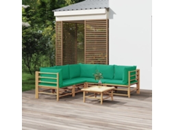 Vidaxl 6 Pcs Conjunto Lounge De Jardim Bambu C/ Almofadões Verdes