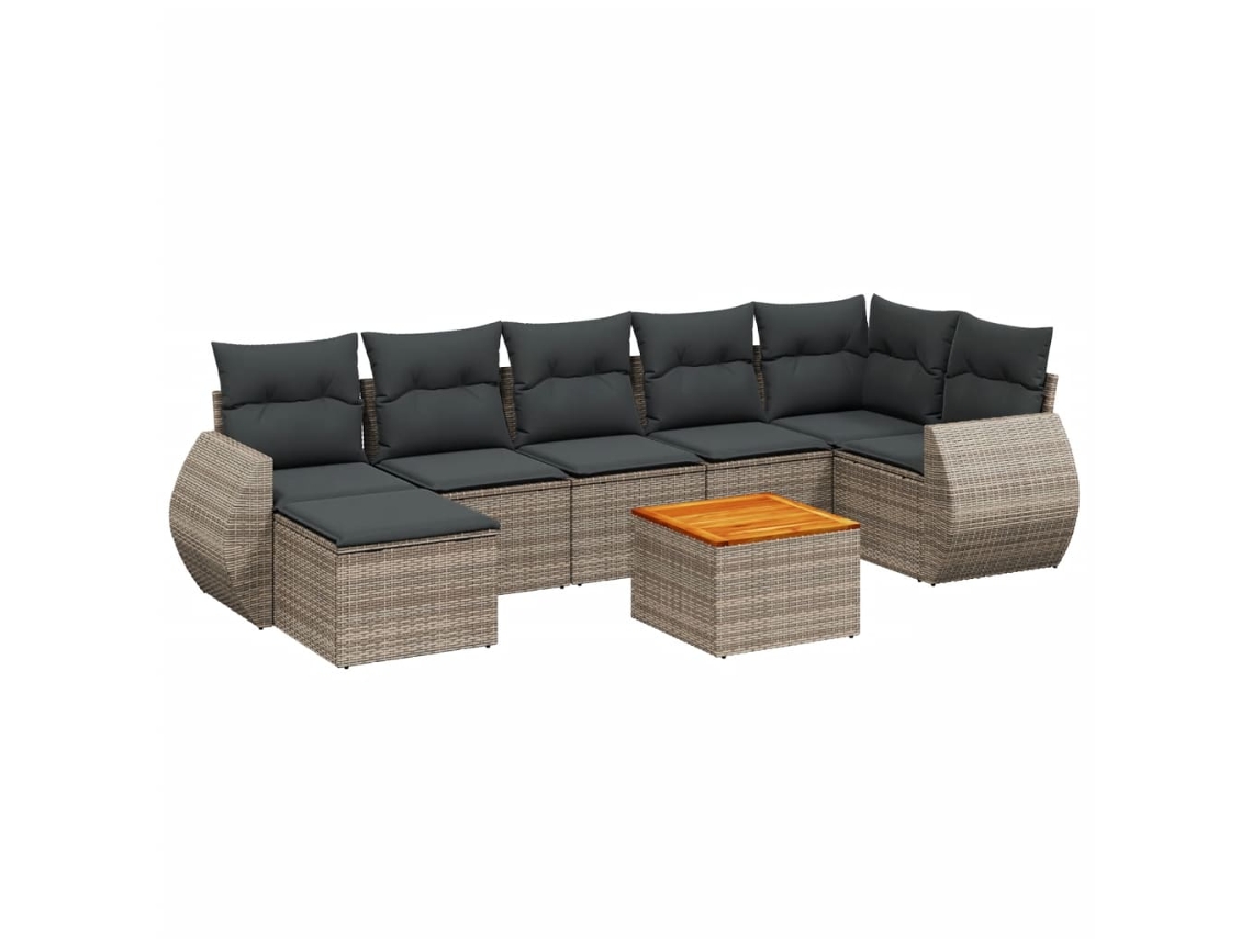 Conjunto de 8 Sofás de Jardim com Almofadões Vime Pe Cinzento MAISON EXCLUSIVE (8 pcs)