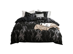Conjunto de Roupas de Cama Marmoreado com Capa de Edredão e Travesseiros Tamanho Double Eu Preto