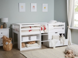 Cama Infantil Com Prateleiras E Gavetas Beliani Susville De Madeira De Seringueira Branco 90x200