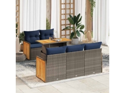 Vidaxl 6 Pcs Conjunto Sofás Jardim Com Almofadões Pe/acácia Cinzento