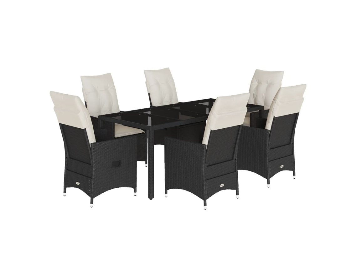 Maison Exclusive - 7 Pcs Conjunto De Jantar P/ Jardim C/ Almofadões Vime Pe Preto