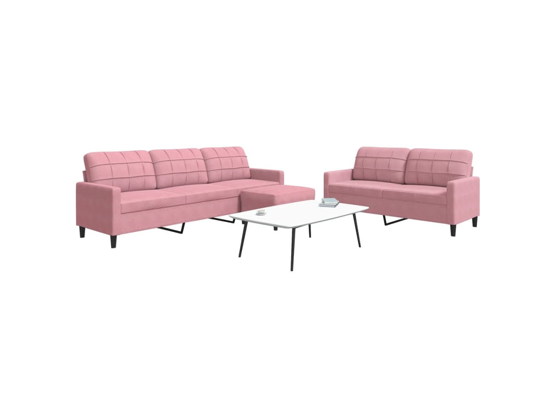 Vidaxl 3 Pcs Conjunto De Sofás Com Almofadões Veludo Rosa
