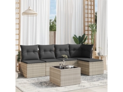 Vidaxl 6 Pcs Conj. Sofás Jardim Com Almofadões Vime Pe Cinzento-claro