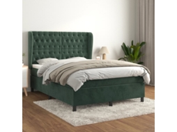 Cama Com Molas/colchão 140x200 Cm Veludo Verde-escuro