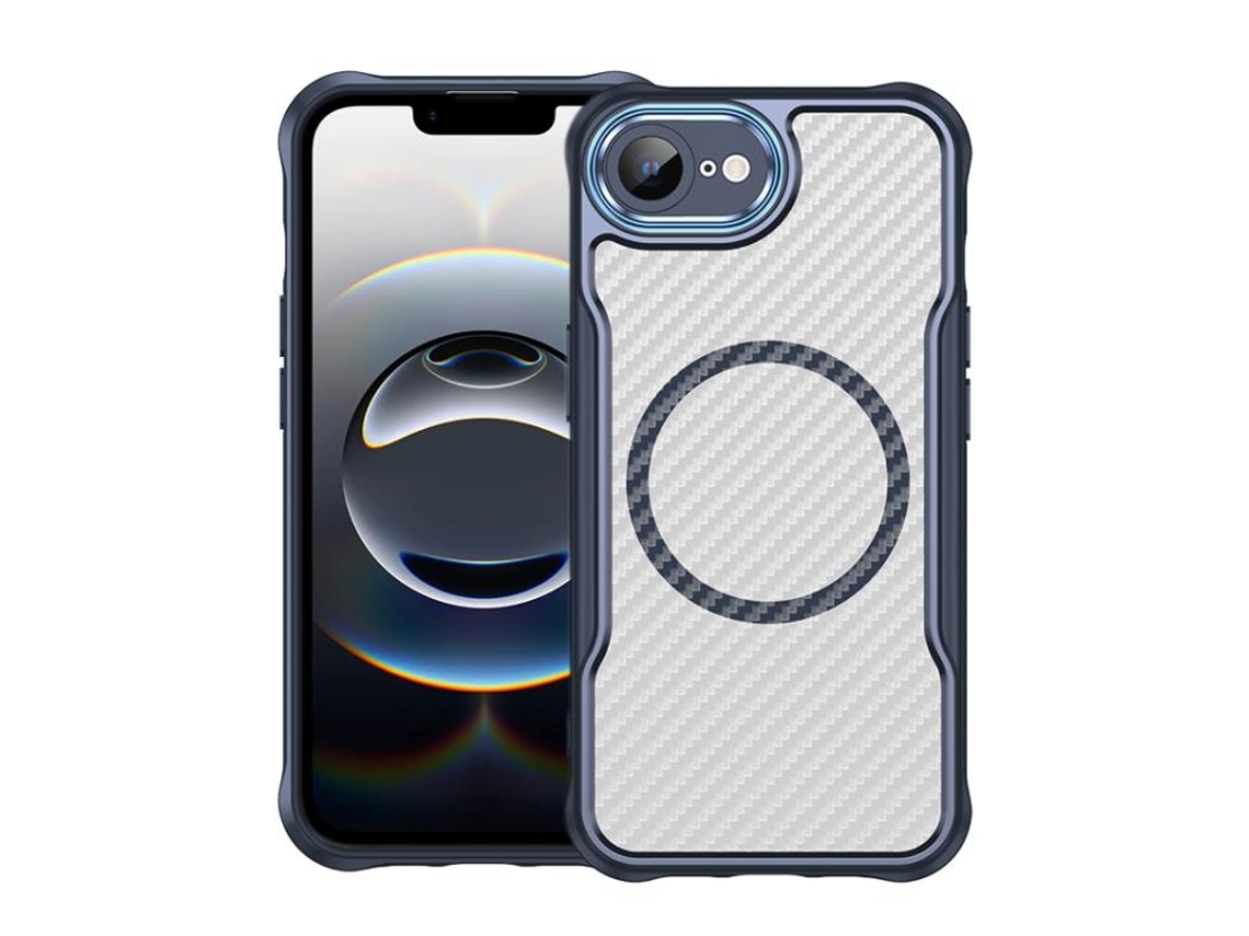 Capa Transparente Para Iphone 17e - Textura De Fibra De Carbono - Magsafe