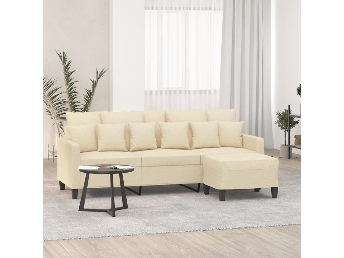 Vidaxl Sofá De 3 Lugares Com Apoio De Pés 180 Cm Tecido Cor Creme