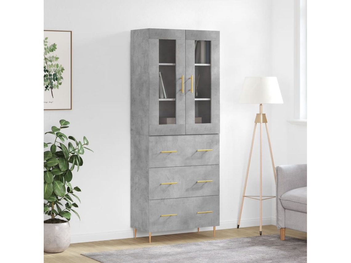 Aparador | Armário Alto 69,5x34x180 Cm Derivados De Madeira Cinza Cimento