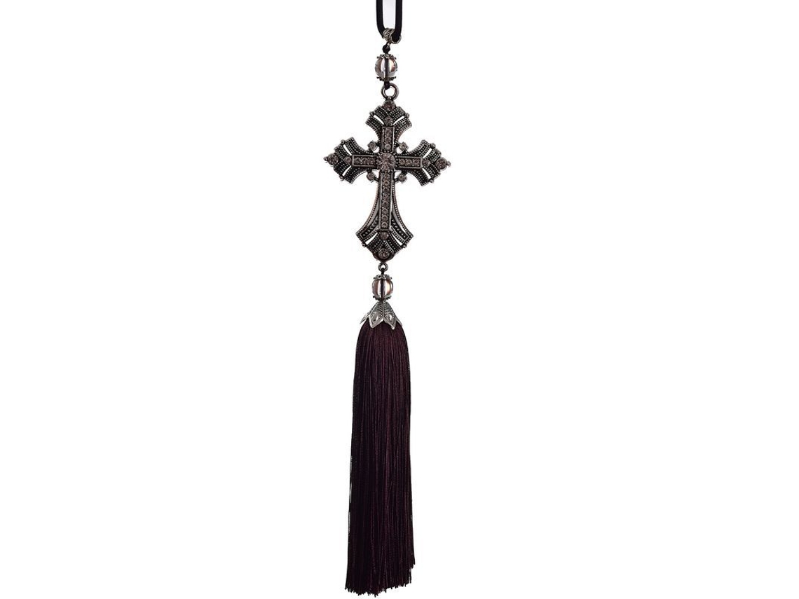 Adorno De Cruz Cristiana Com Diamante Cristal Para Espelho Retrovisor De Carro, Prata