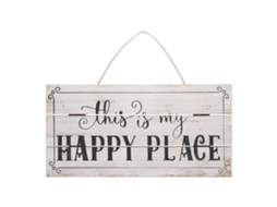 Placa de Madeira Decorativa Impermeável Jardim Happy Place