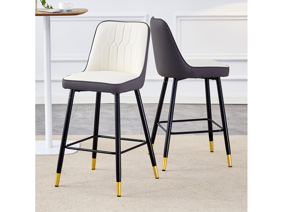 Par Banquetas Bar 100cm Pu Branco Cinza Estrutura Preta