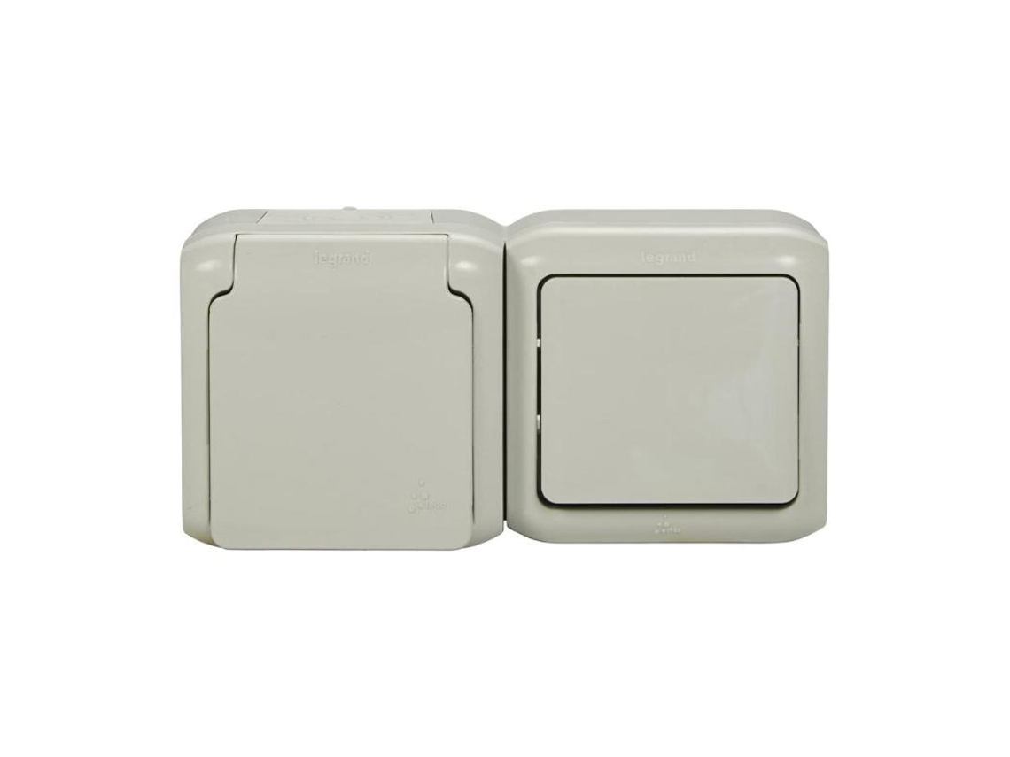 Interruptor doble 10ax+pc 2p+t sch gr ip44