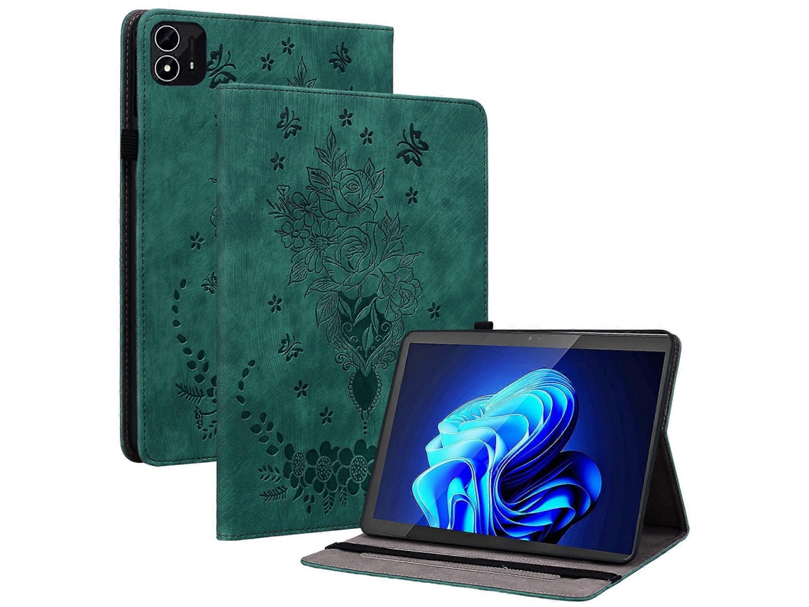 Capa De Couro Antirrisco Com Estampa De Flor Rosa Verde Para Itel Pad One
