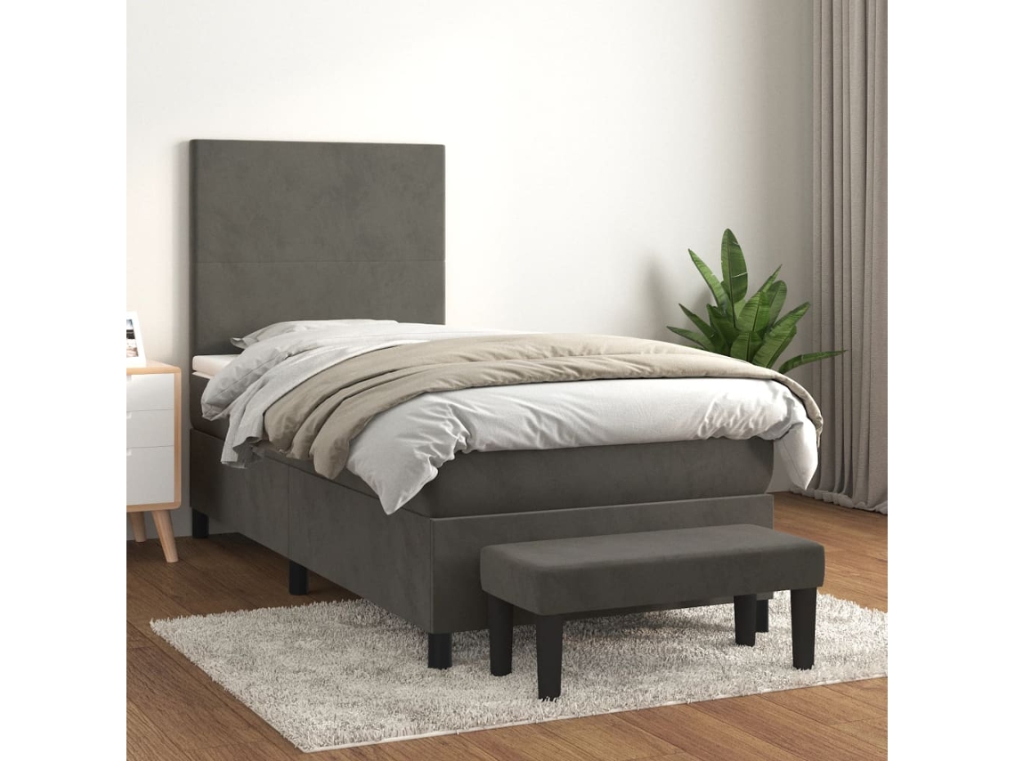 Cama Com Molas/colchão 80x200 Cm Veludo Cinza-escuro