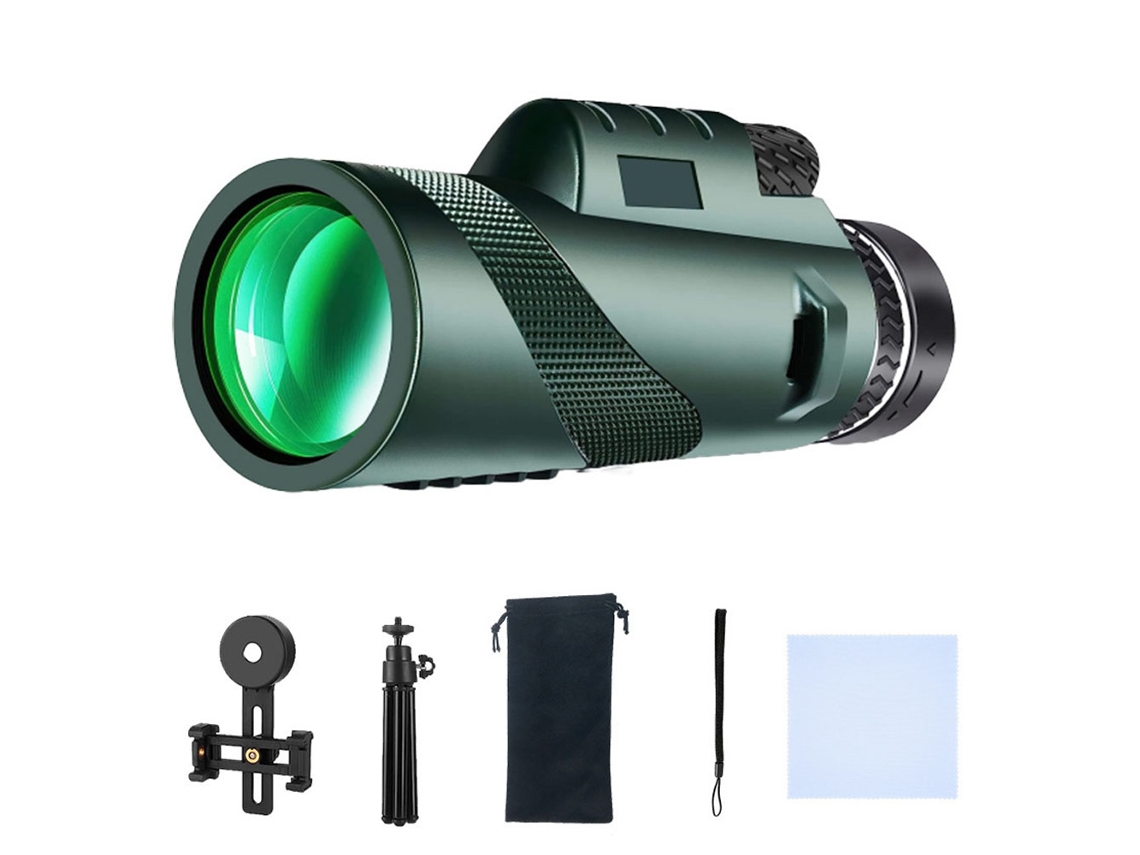 Monóculo Verde 80x100 com Suporte para Smartphone e Tripé À Prova D'água Observação de Pássaros, Caça, Viagens e Camping BRILVIBERA