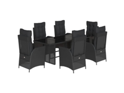 Conjunto de 7 Jantar para Jardim com Almofadões Vime Pe Preto MAISON EXCLUSIVE