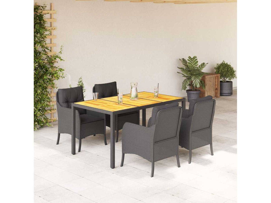 Vidaxl 5 Pcs Conjunto De Jantar P/ Jardim C/ Almofadões Vime Pe Preto