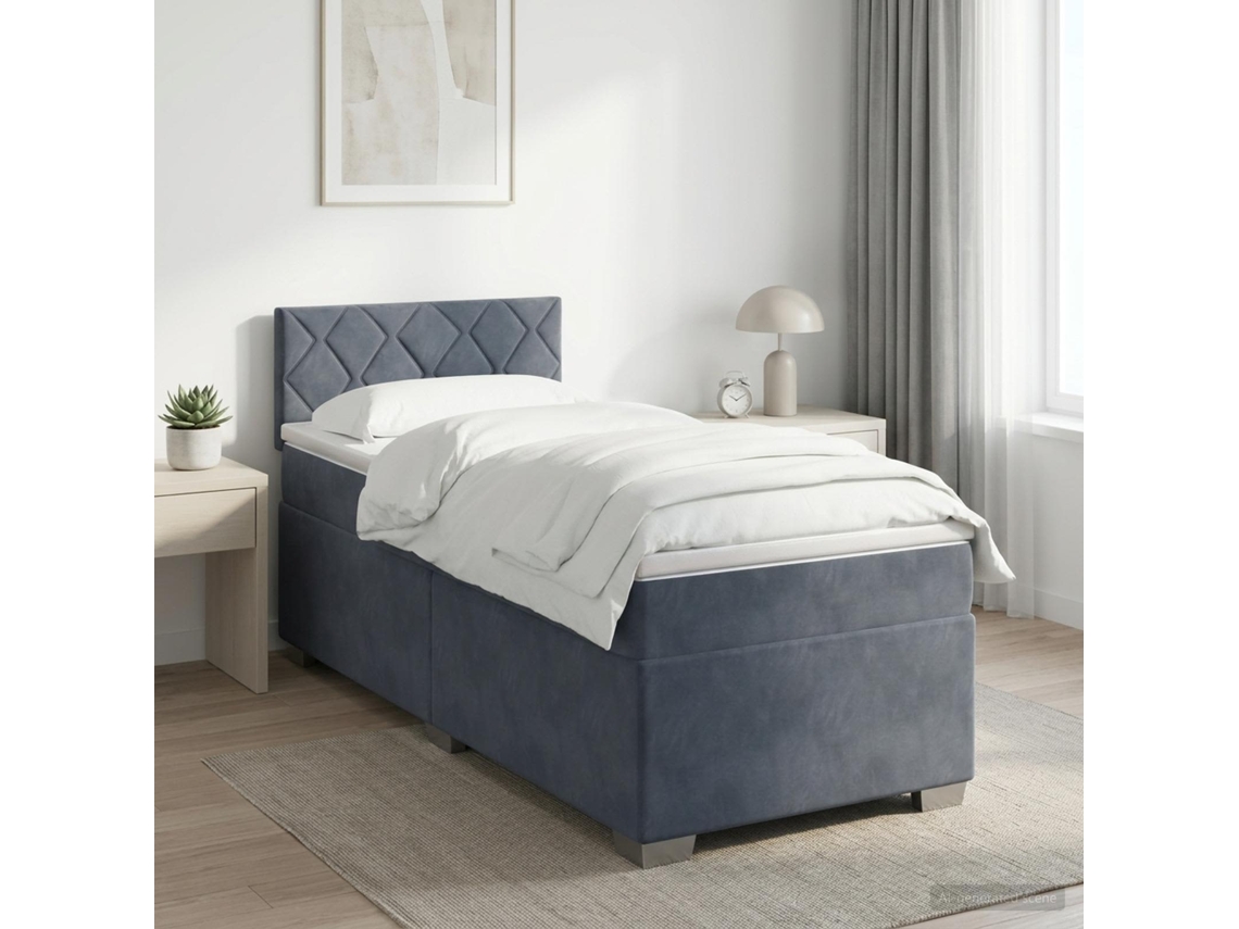 Vidaxl Cama Box Spring Com Colchão Cinzento-escuro 90 X 190 Cm Veludo
