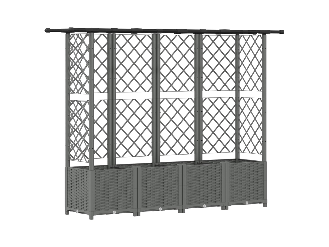 Vidaxl Cama Elevada Com Treliça E Telhado Cinzento-claro Pp
