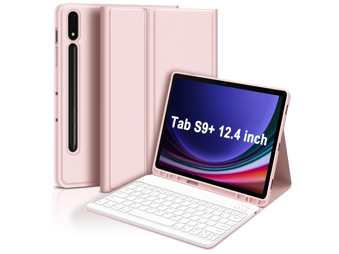 Capa De Teclado Bluetooth Fwinl Para Samsung Galaxy Tab S9 12.4 Inch Teclado Padrão Português Rosa