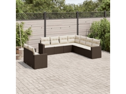 Vidaxl 9 Pcs Conjunto Sofás P/ Jardim C/ Almofadões Vime Pe Castanho
