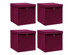 Vidaxl Caixas Arrumação C/ Tampas 4pcs 32x32x32cm Tecido Vermelho Esc.