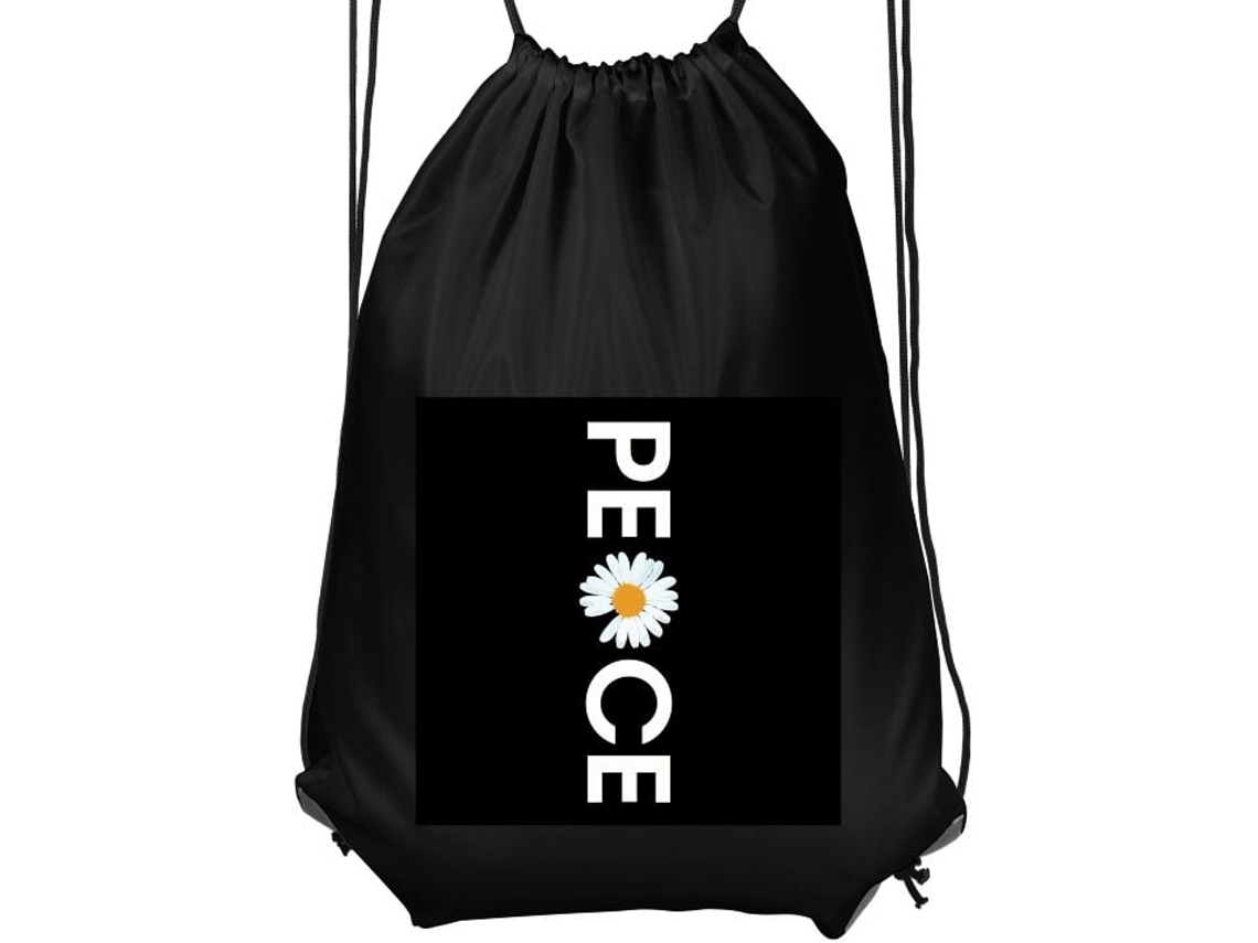 Mochila de Ginástica Infantil Preta, Confortável e Prática, com a Palavra "paz" Estampada BRILVIBERA