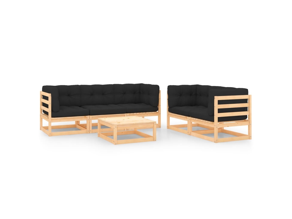 Vidaxl 6 Pcs Conjunto Lounge De Jardim C/ Almofadões Pinho Maciço