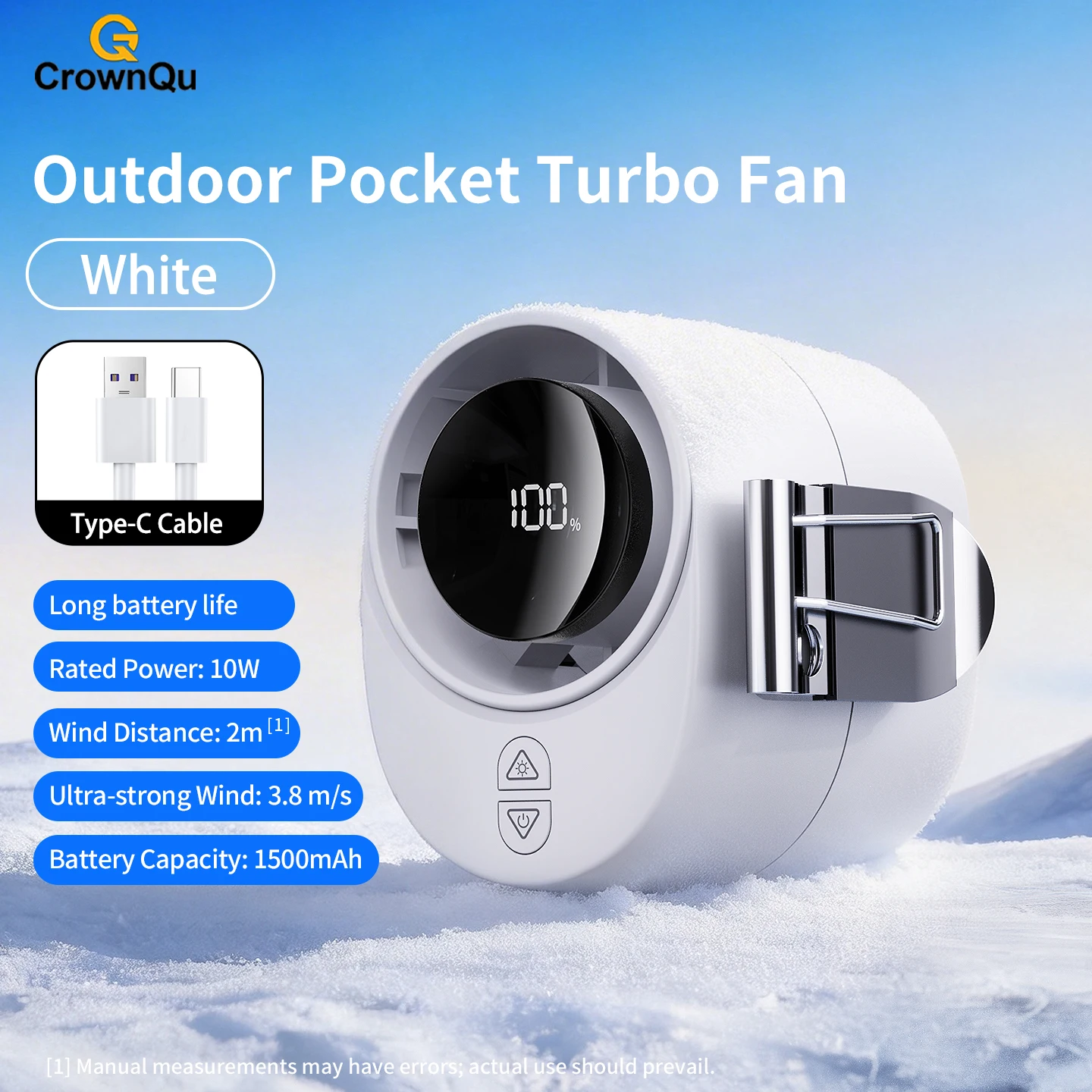 (branco) Ventilador Portátil Com Clipe De Cintura 1500mah, 6 Níveis De Velocidade — Ideal Para Trabalho Ao Ar Livre E Viagens