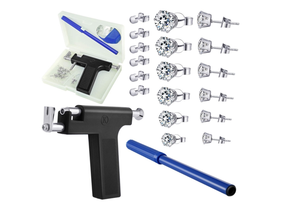 Piercing De Orelha, Kit De Ferramentas Para Piercing Com Brincos De Aço Inoxidável (preto) Spqment