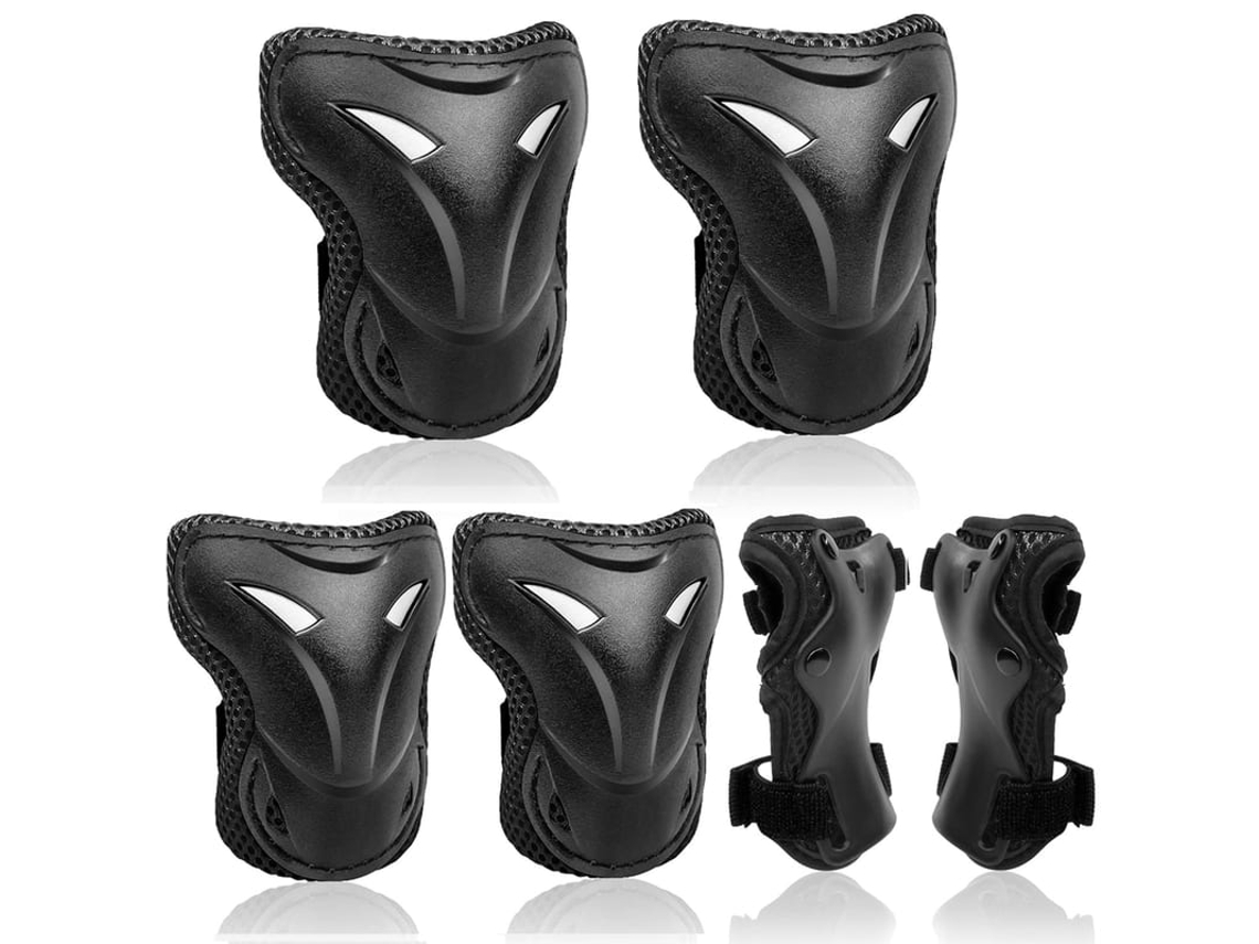Joelheiras Para Crianças 3-8 Anos Conjunto De Proteção Joelho Cotovelo Punho 6 Peças Para Bicicleta Skate Patins Roller (preto)