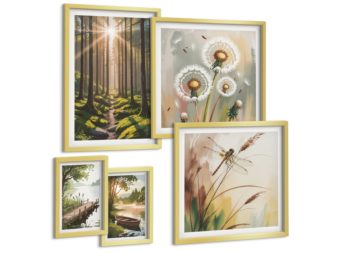 Conjunto De Pinturas Paisagens Florestais Natureza Tranquilidade Espelharte (5 Peças)