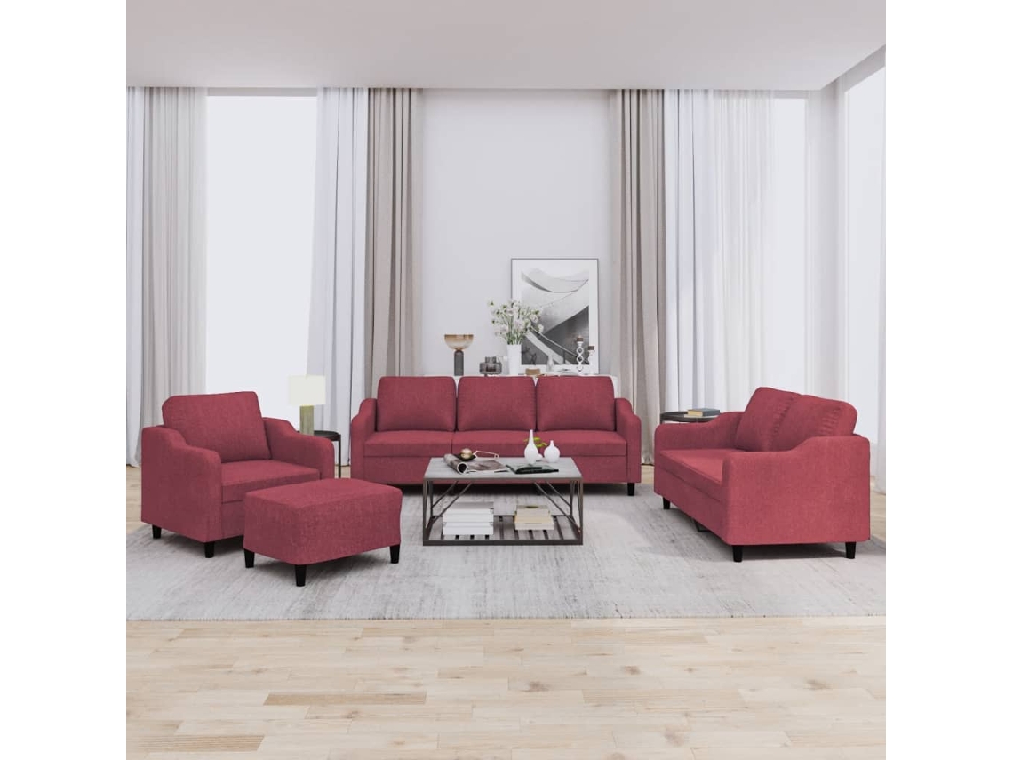 Vidaxl 4 Pcs Conjunto De Sofás Com Almofadões Tecido Vermelho Tinto